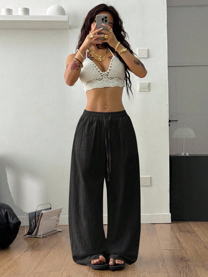 Coolane Women's Summer/All-Season Country Concert Going Out Beach Boho Basic Minimalist Washed 100% Cotton Curved Hem Pants