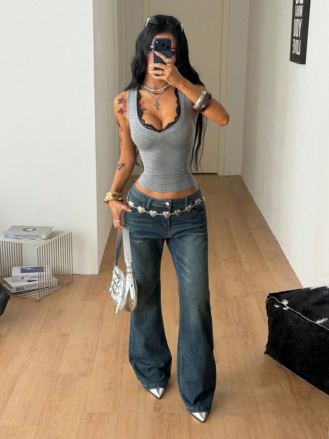 Coolane Women's Summer Night Out Golf Going Out Holiday Casual Sexy Chic Knit Comfortable Contrast Lace Pastal Lace V-Neck Camisole Summer Top Grey