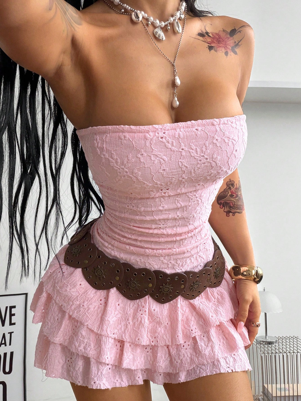 Coolane Women's Summer Streetwear Hippie Boho Beach Outfits Vacation Spring Break Fairycore White Lace Mini Ruffle Tube Dress,Summer Dresses For Women