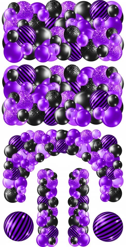 Copy of GBlack and Purple Balloons Bunches Skirts, Ez Fillers, Arch, and Column
