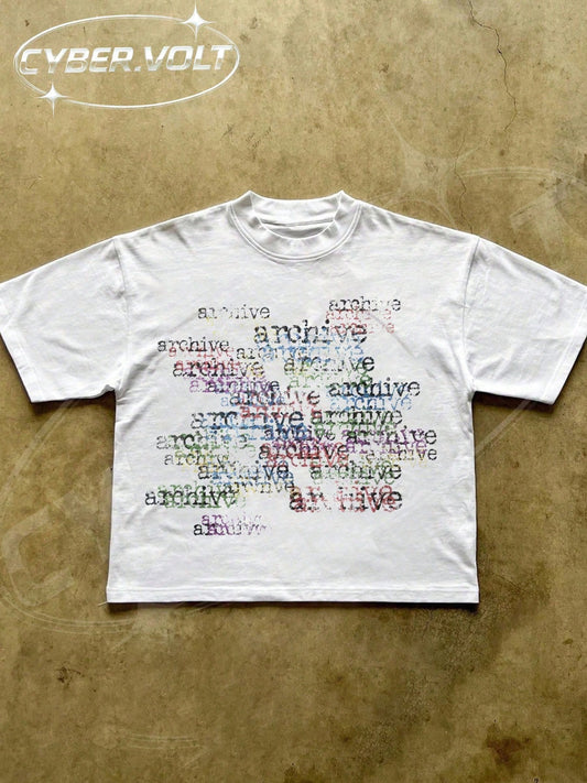 Cotton Patterned T-Shirt, Retro T-Shirt, Manfinity Y2K Style Print (180g 100% Cotton T-Shirt), Retro Summer Men's Everyday T-Shirt.