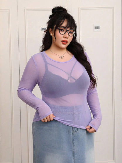 CovetEZ Plus-Size Women's Black Sexy See-Through Lace Top, Suitable For Layering Or Wearing Alone.