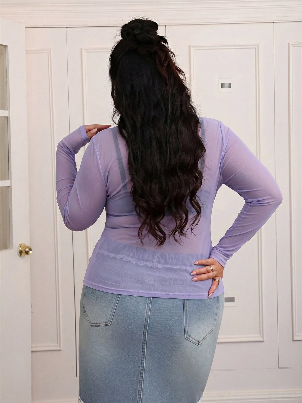 CovetEZ Plus-Size Women's Black Sexy See-Through Lace Top, Suitable For Layering Or Wearing Alone.