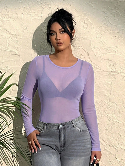 CovetEZ Plus-Size Women's Black Sexy See-Through Lace Top, Suitable For Layering Or Wearing Alone.