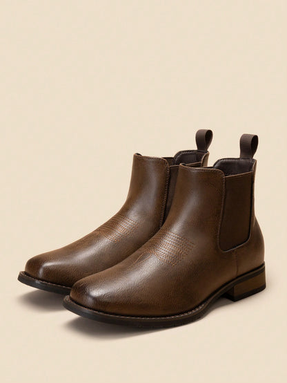 Cowboy Boots For Men, Men's Chelsea Boots Western Square Toe Ankle Boots Casual Dress Boots