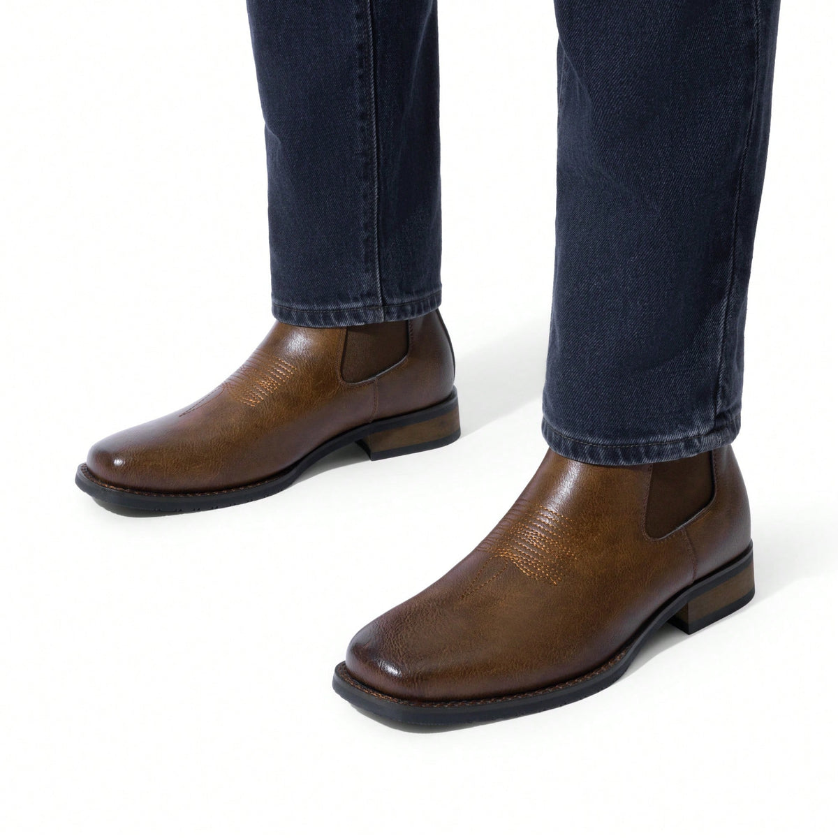 Cowboy Boots For Men, Men's Chelsea Boots Western Square Toe Ankle Boots Casual Dress Boots