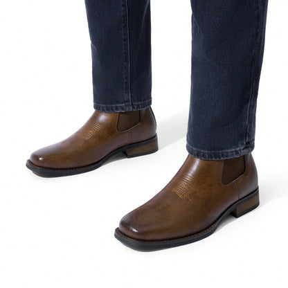 Cowboy Boots For Men, Men's Chelsea Boots Western Square Toe Ankle Boots Casual Dress Boots