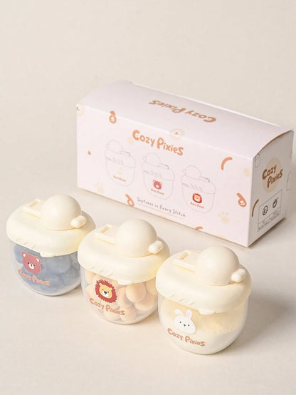 Cozy Pixies 3-Piece Baby Feeding Set: Milk Powder Boxes And Portion Containers With Cute Animal Patterns.