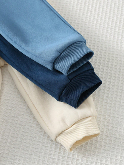 Cozy Pixies 6pcs Baby Boy Contrast Color Knit Soft Crew Neck Long Sleeve Pullover Sweatshirt & Elastic Waist Pants Set
