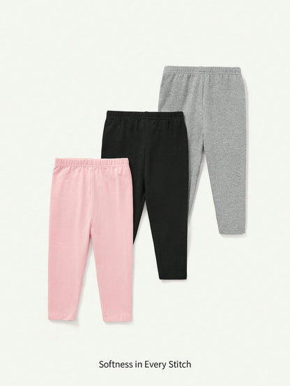 Cozy Pixies Baby Girl 3pcs Solid Elastic Waist Leggings Chic Autumn/Winter