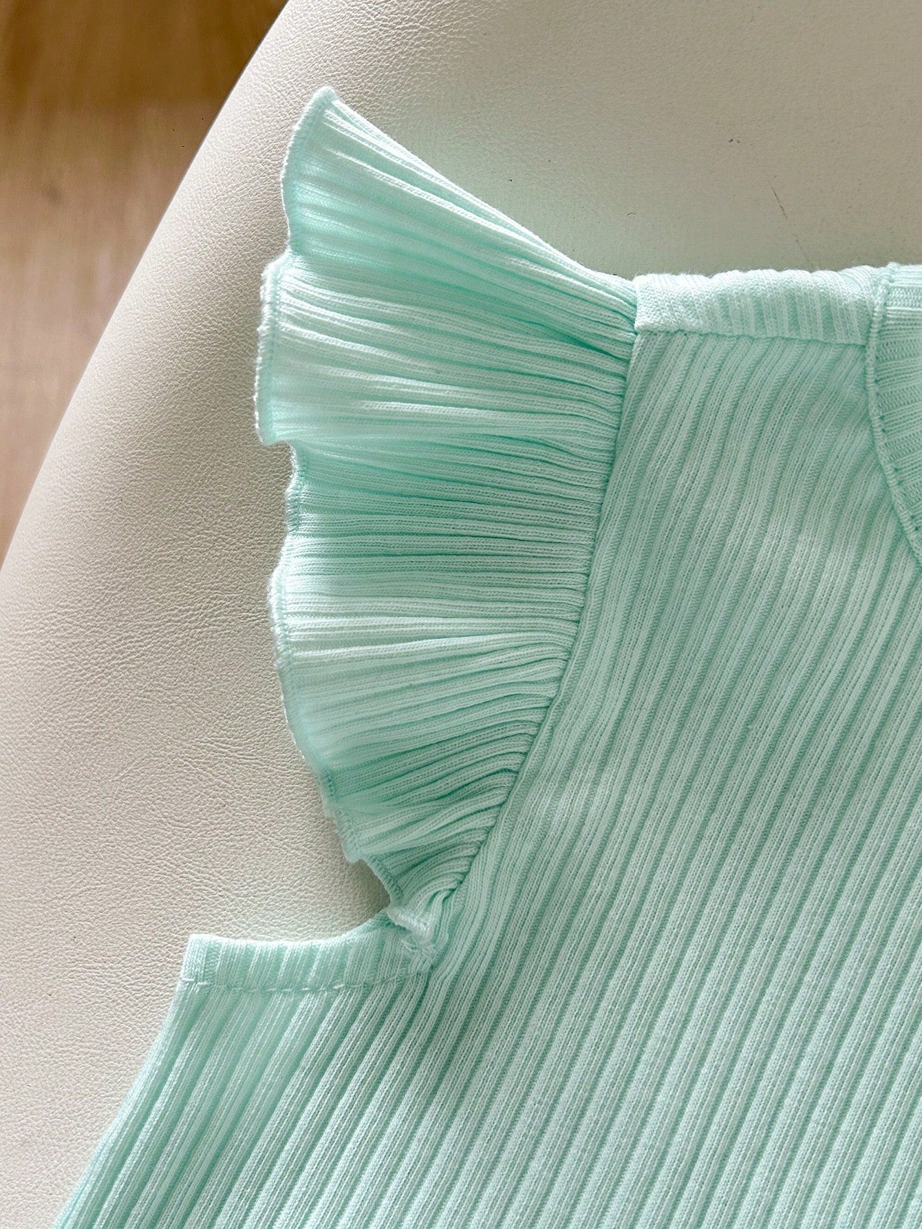 Cozy Pixies Baby Girl Fashion Vacation Casual Playful Companion Summer Mint Blue Textured Cute Flutter Sleeve Top And Plaid Shorts Set,Essential Daily Outfit