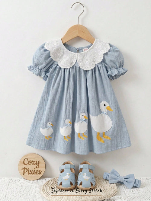 Cozy Pixies Baby Girl Floral Print Petal Sleeve Cinched Waist Dress