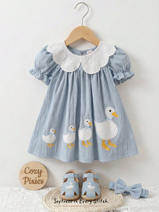 Cozy Pixies Baby Girl Floral Print Petal Sleeve Cinched Waist Dress