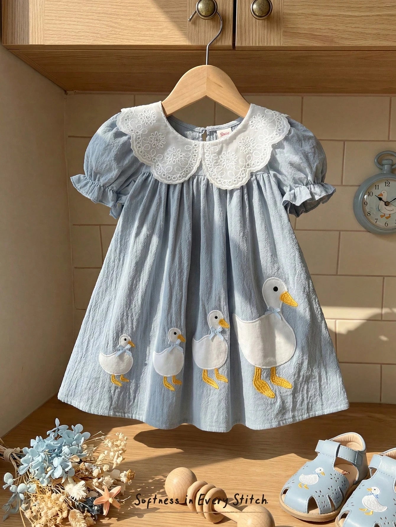 Cozy Pixies Baby Girl Floral Print Petal Sleeve Cinched Waist Dress