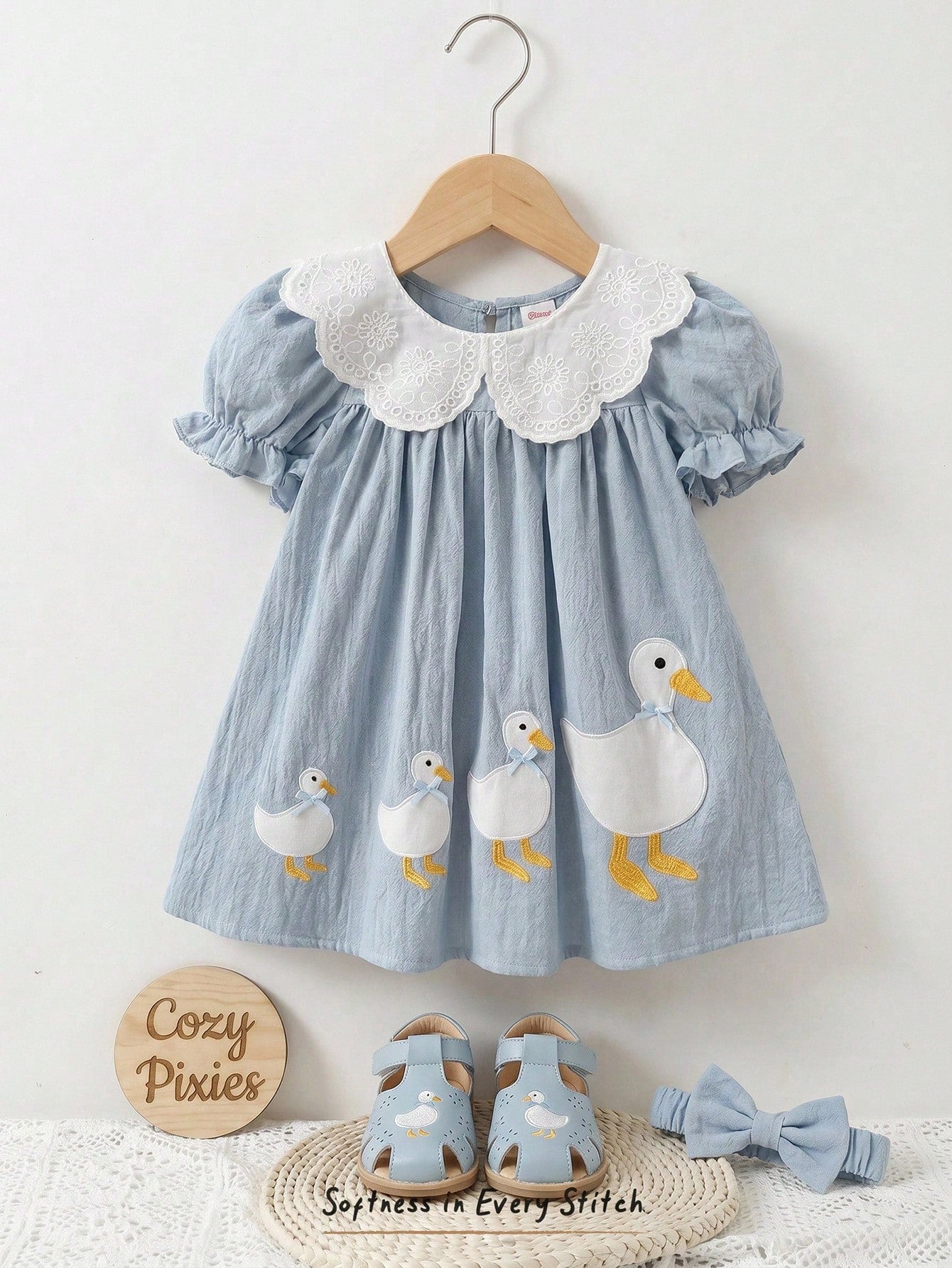 Cozy Pixies Baby Girl Floral Print Petal Sleeve Cinched Waist Dress