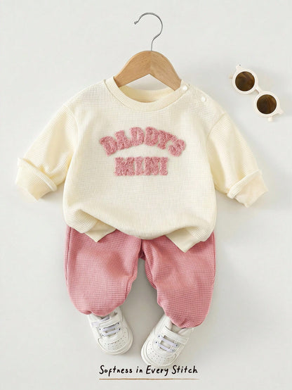 Cozy Pixies Newborn Baby Cute Outfit Set, Letter Embroidery DADDY'S MINI, Casual Daily Wear, Autumn/Winter
