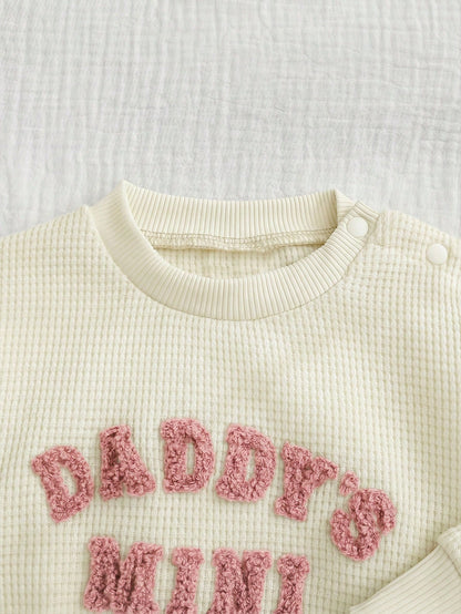 Cozy Pixies Newborn Baby Cute Outfit Set, Letter Embroidery DADDY'S MINI, Casual Daily Wear, Autumn/Winter