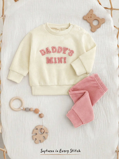 Cozy Pixies Newborn Baby Cute Outfit Set, Letter Embroidery DADDY'S MINI, Casual Daily Wear, Autumn/Winter