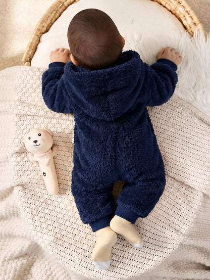 Cozy Pixies Newborn Baby Girl Cartoon Bear Pattern Thermal Lined Thick Hooded Long Sleeve Autumn Winter Jumpsuit