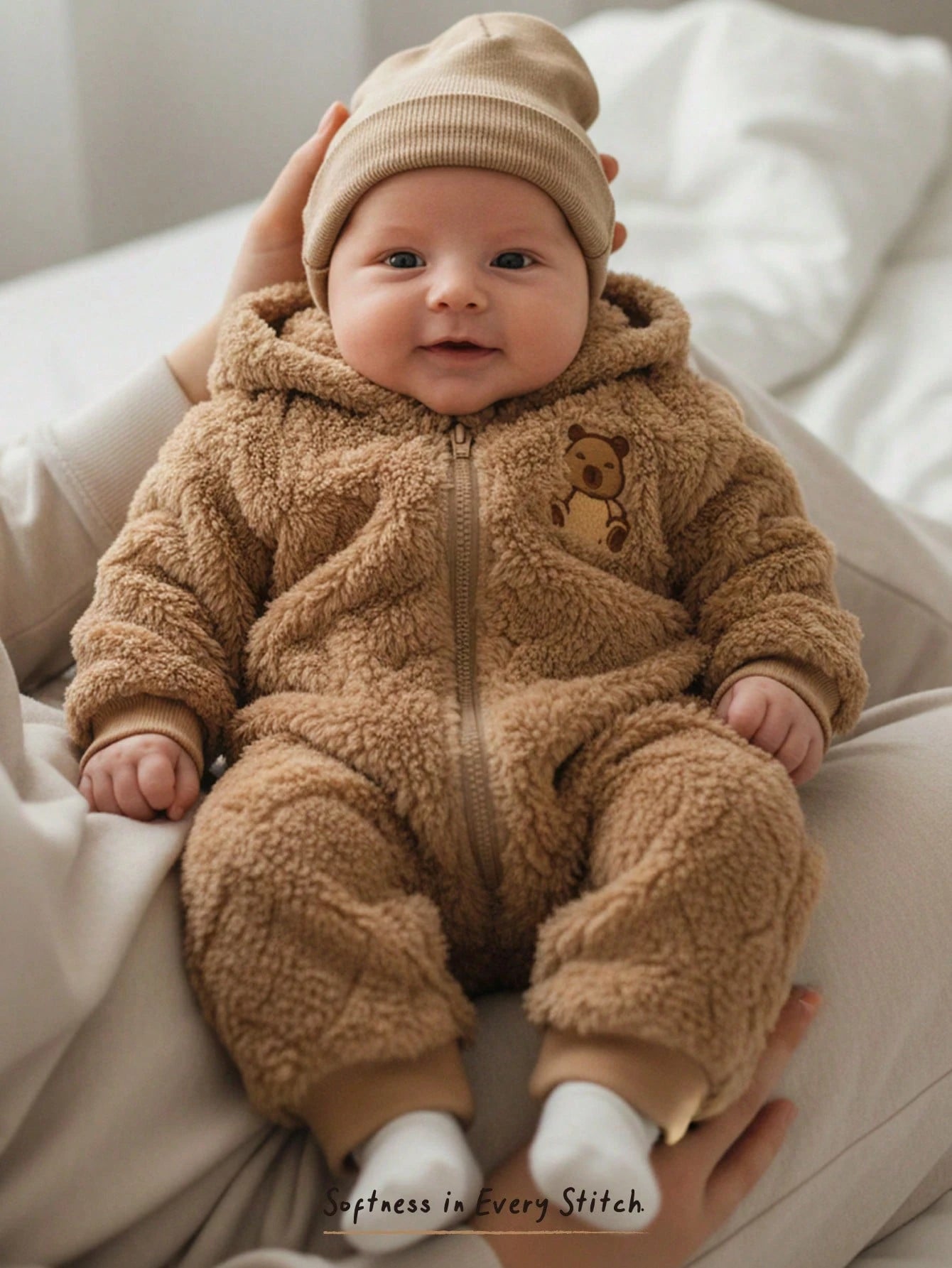 Cozy Pixies Newborn Baby Girl Cartoon Bear Pattern Thermal Lined Thick Hooded Long Sleeve Autumn Winter Jumpsuit