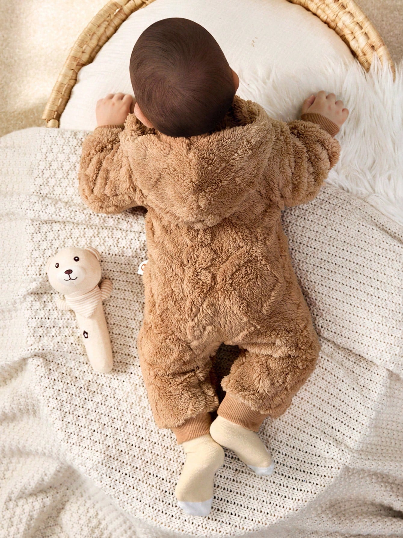 Cozy Pixies Newborn Baby Girl Cartoon Bear Pattern Thermal Lined Thick Hooded Long Sleeve Autumn Winter Jumpsuit