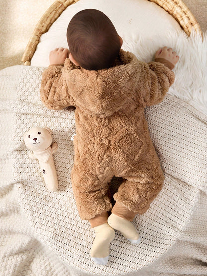 Cozy Pixies Newborn Baby Girl Cartoon Bear Pattern Thermal Lined Thick Hooded Long Sleeve Autumn Winter Jumpsuit