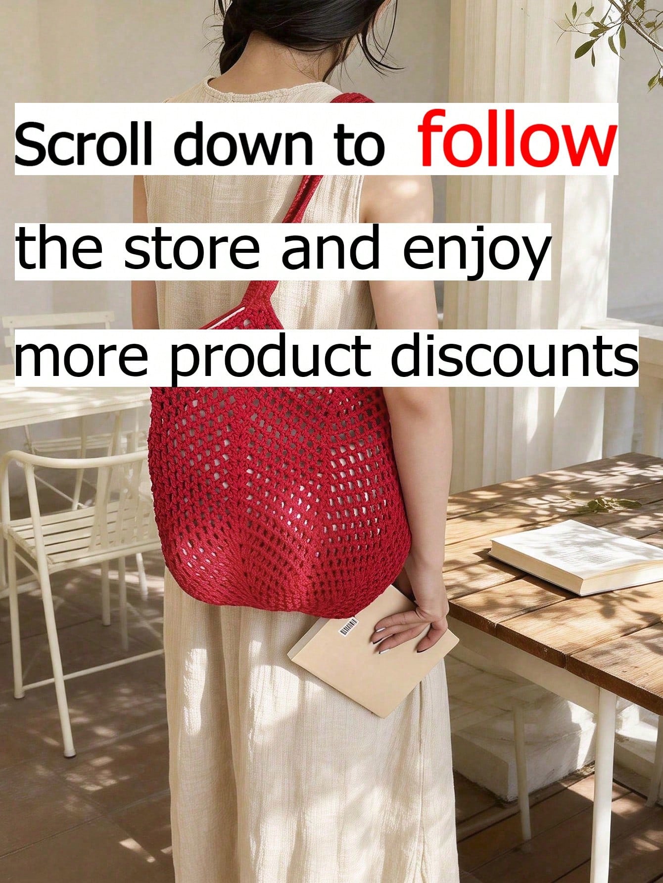 Crochet Mesh Tote Bag For Women, Handmade Hollow Out Shoulder Tote Bag, Large Capacity, New High-Quality Solid Color Red Magnetic Closure Tote Bag, Shoulder Bag, Handbag, Large Crescent Hollow Design