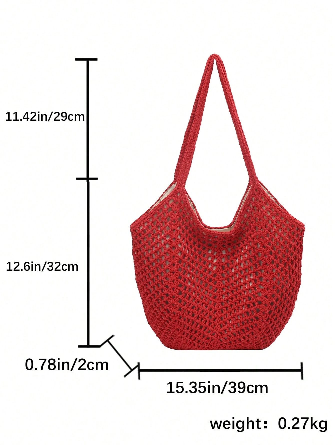 Crochet Mesh Tote Bag For Women, Handmade Hollow Out Shoulder Tote Bag, Large Capacity, New High-Quality Solid Color Red Magnetic Closure Tote Bag, Shoulder Bag, Handbag, Large Crescent Hollow Design