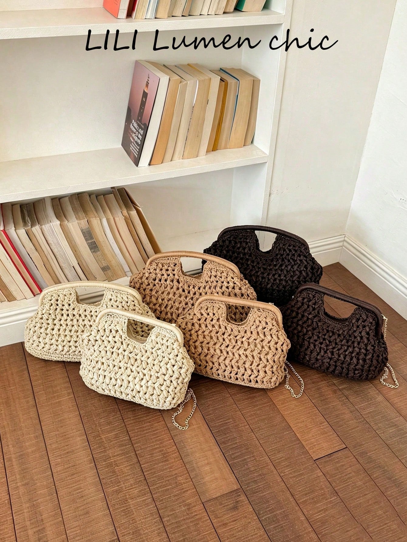 Crochet Style Woven Handbag With Top Handle And Chain Shoulder Strap, Elegant And Compact, Suitable For Casual, Vacation And Daily Fashion