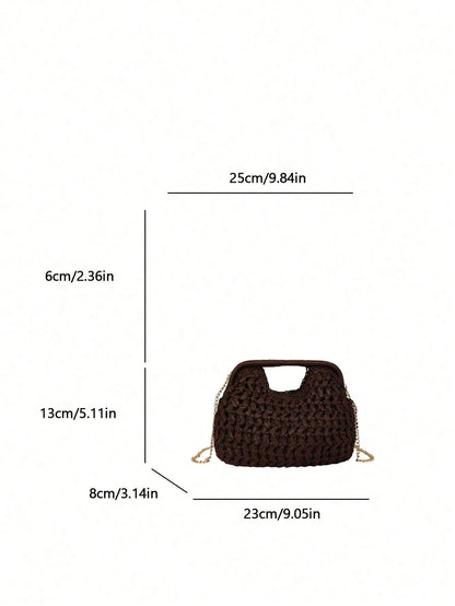 Crochet Style Woven Handbag With Top Handle And Chain Shoulder Strap, Elegant And Compact, Suitable For Casual, Vacation And Daily Fashion