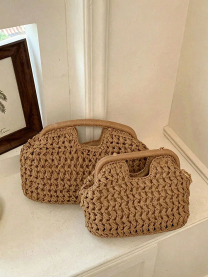 Crochet Style Woven Handbag With Top Handle And Chain Shoulder Strap, Elegant And Compact, Suitable For Casual, Vacation And Daily Fashion