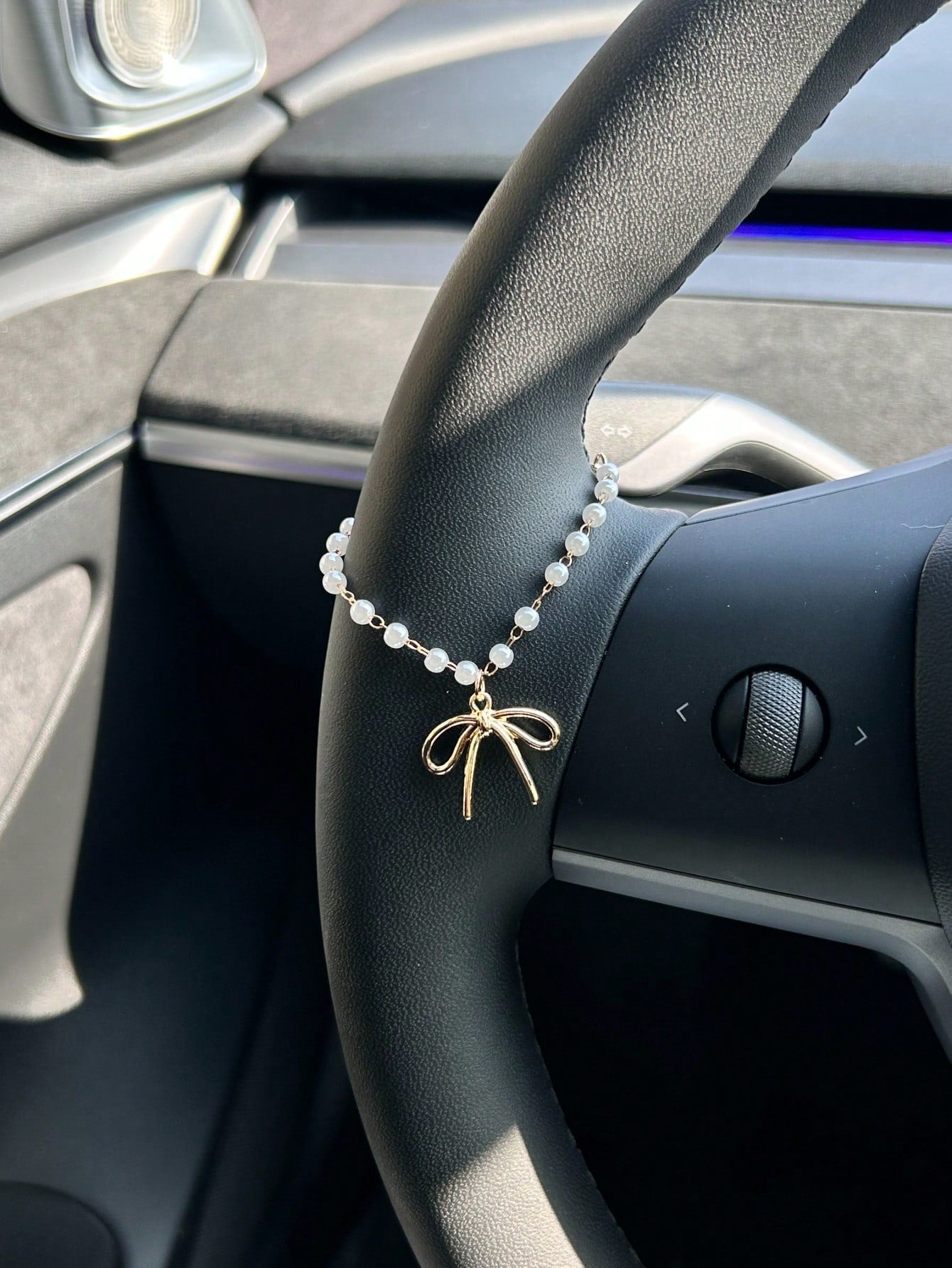 Cross Shaped Car Hanging Decor, Rhinestone Studded Steering Wheel Chain, Cute Car Interior Accessories For Women