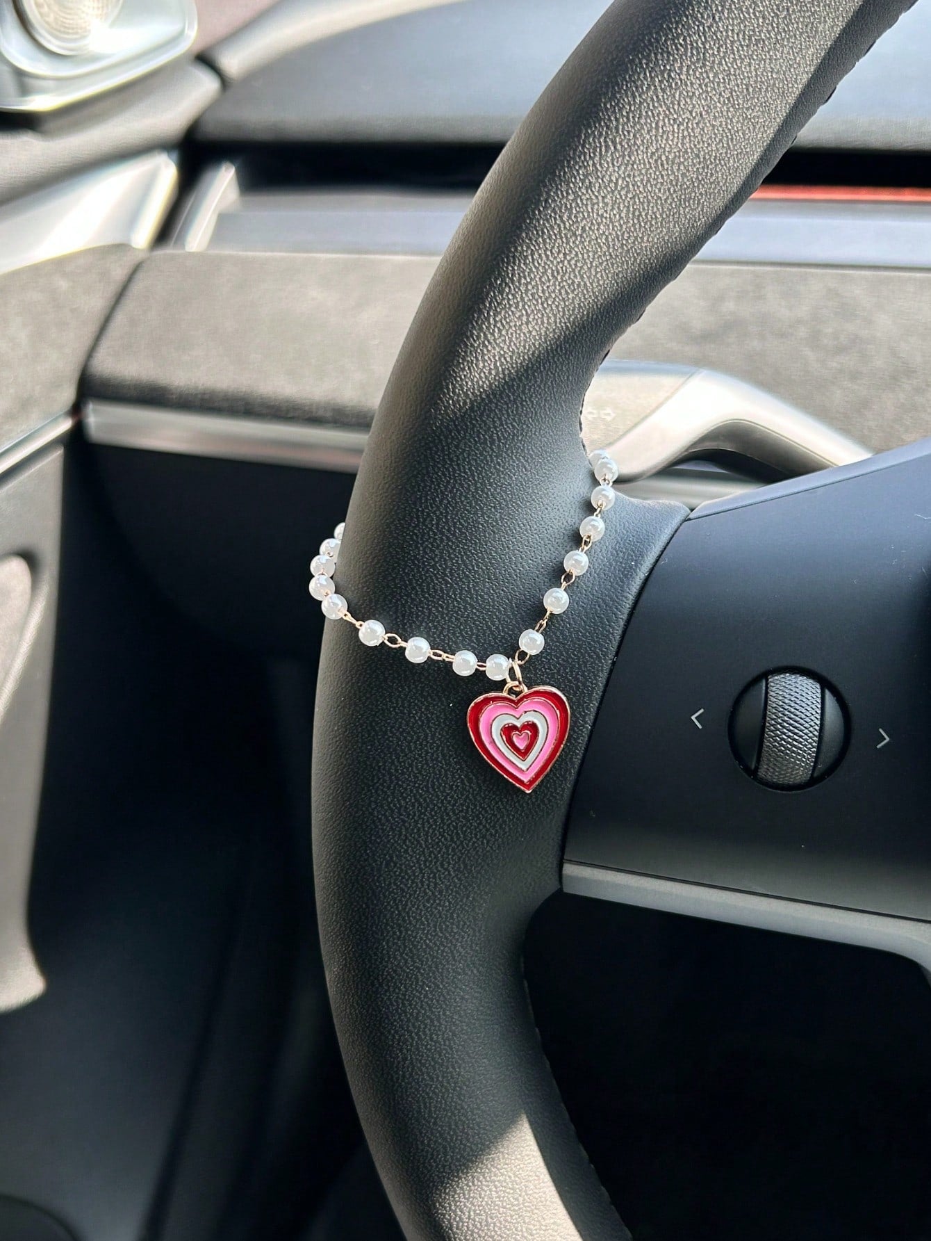 Cross Shaped Car Hanging Decor, Rhinestone Studded Steering Wheel Chain, Cute Car Interior Accessories For Women
