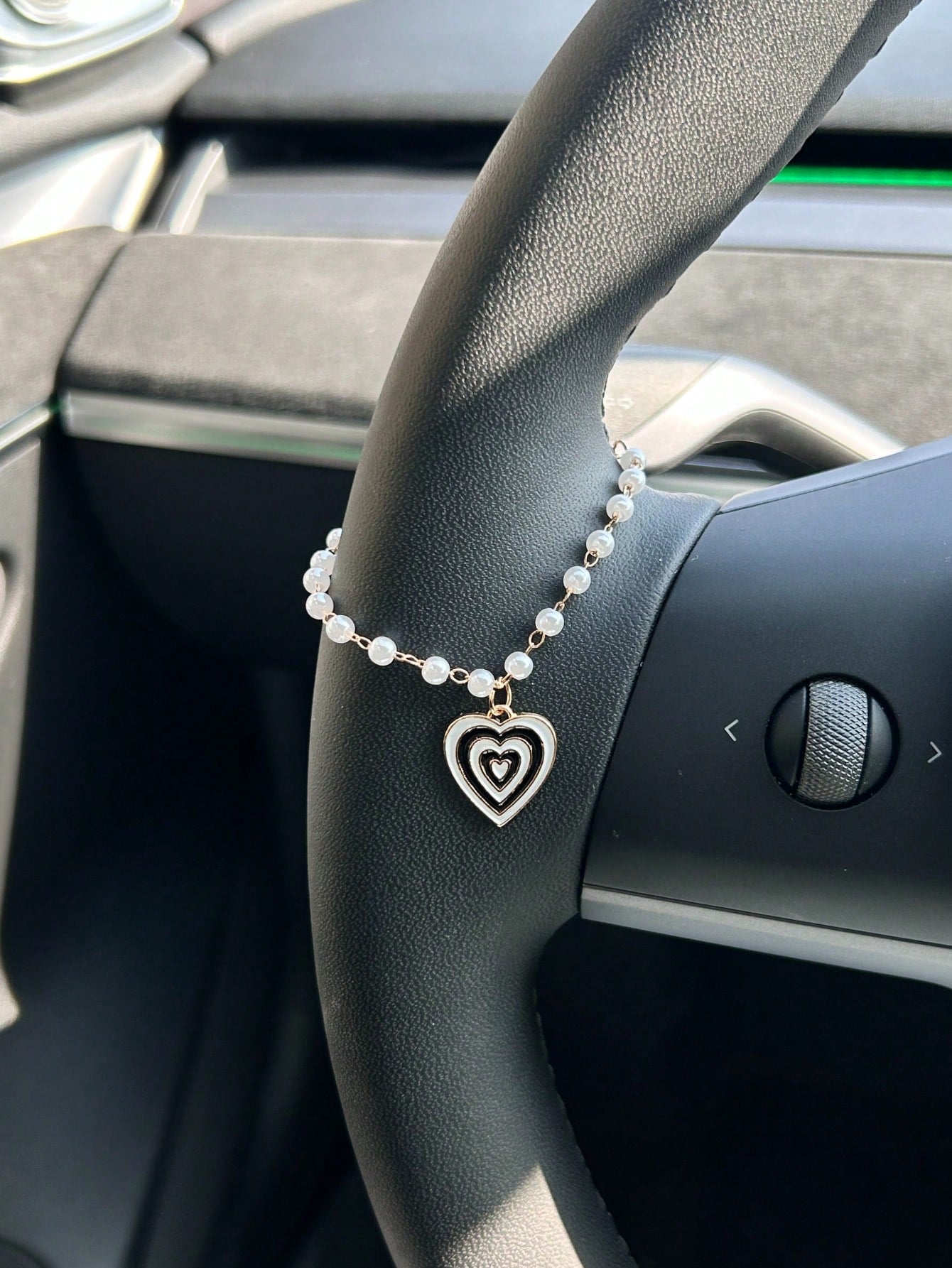 Cross Shaped Car Hanging Decor, Rhinestone Studded Steering Wheel Chain, Cute Car Interior Accessories For Women
