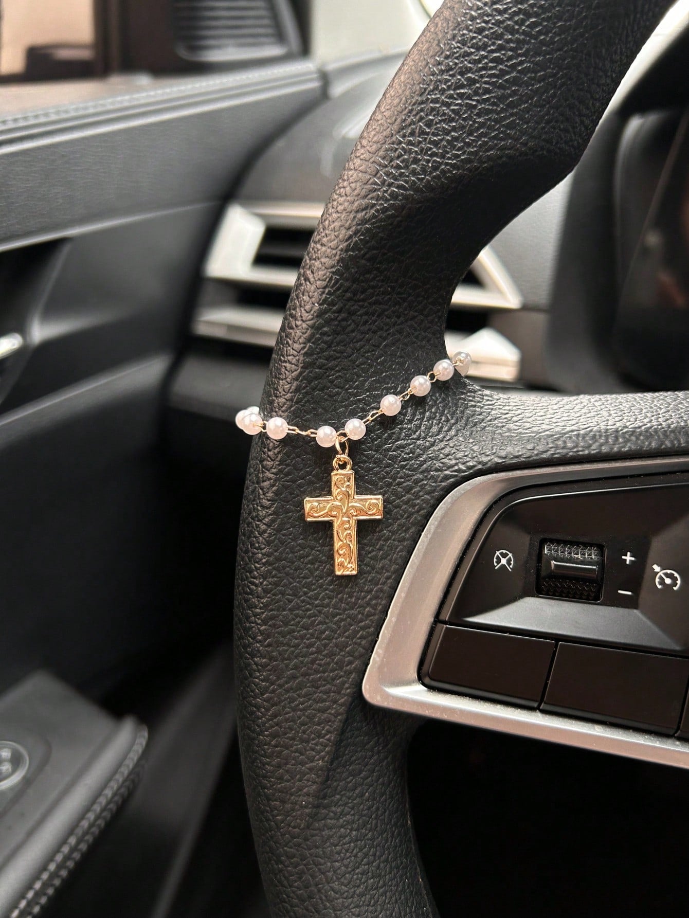 Cross Shaped Car Hanging Decor, Rhinestone Studded Steering Wheel Chain, Cute Car Interior Accessories For Women