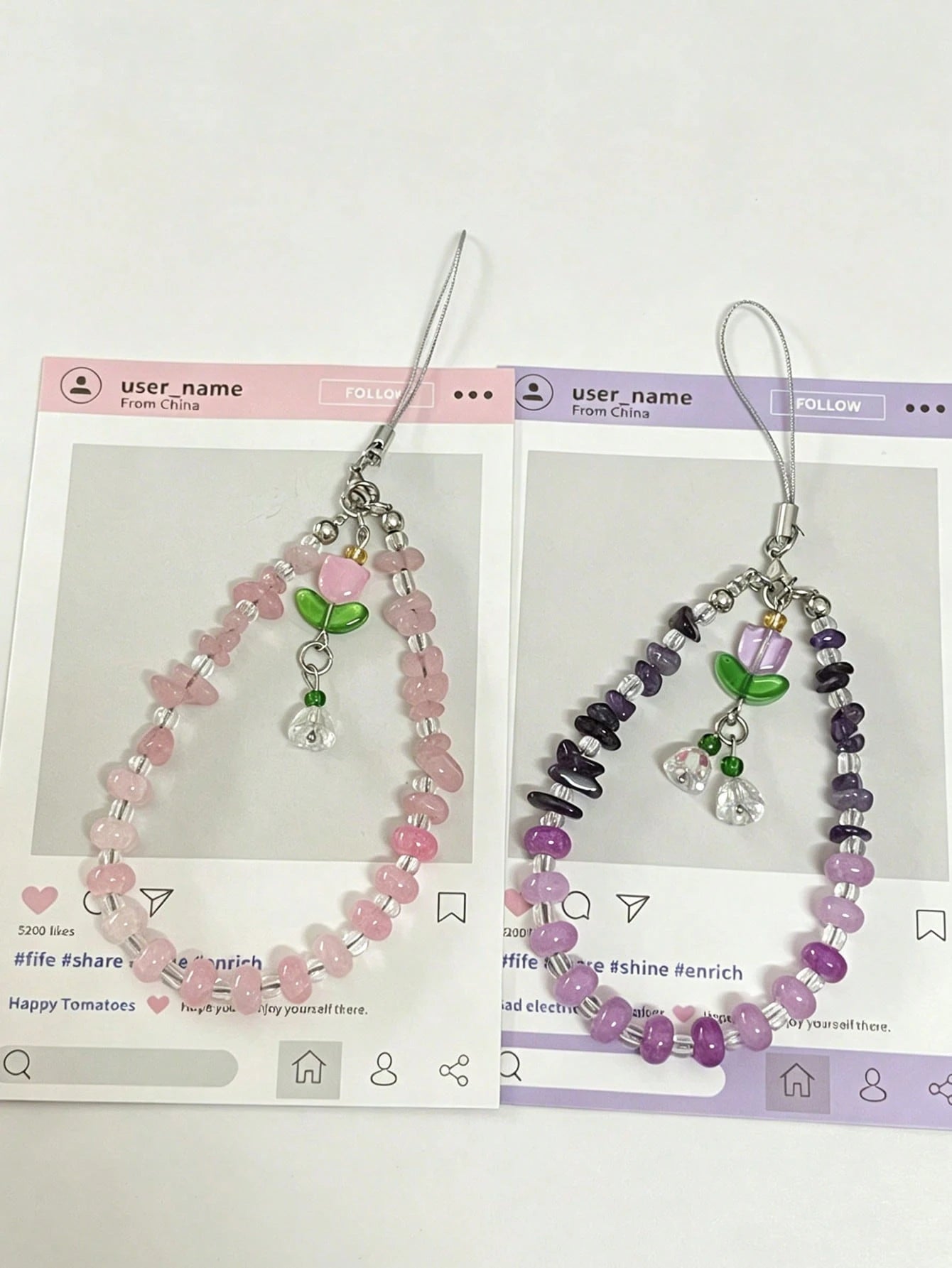 Crystal Crushed Stone Beaded Wind Chime Flower Pendant Phone Lanyard, Purple Pink Crystal Anti-Lost Phone Chain Charm, CCD Camera Wrist Strap, Fashion Versatile Universal Phone Lanyard, Suitable For E