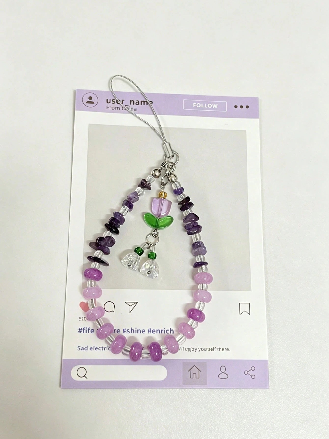 Crystal Crushed Stone Beaded Wind Chime Flower Pendant Phone Lanyard, Purple Pink Crystal Anti-Lost Phone Chain Charm, CCD Camera Wrist Strap, Fashion Versatile Universal Phone Lanyard, Suitable For E
