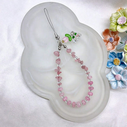Crystal Crushed Stone Beaded Wind Chime Flower Pendant Phone Lanyard, Purple Pink Crystal Anti-Lost Phone Chain Charm, CCD Camera Wrist Strap, Fashion Versatile Universal Phone Lanyard, Suitable For E