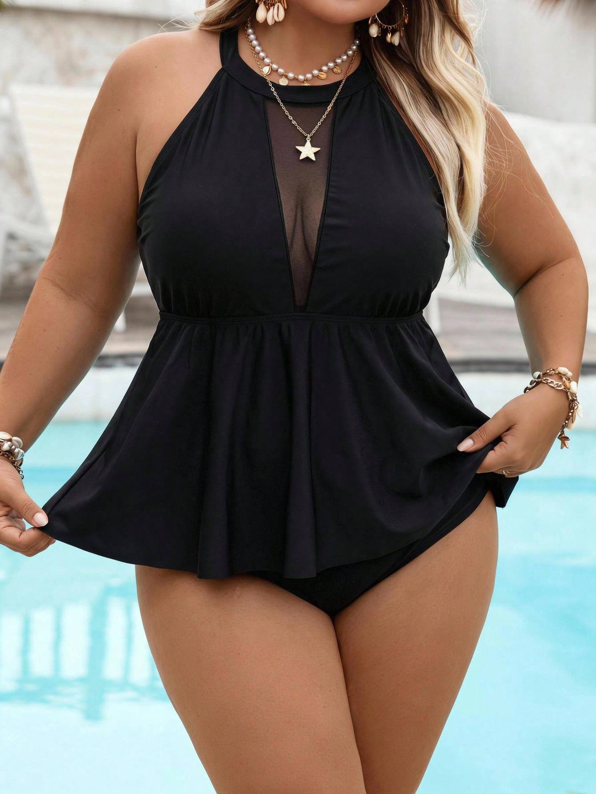 CURVE+ Plus Size Women's Two Pieces Swimsuit, Sexy Elegant Style, Suitable For Beach Vacations Bathing Suits For Women Summer