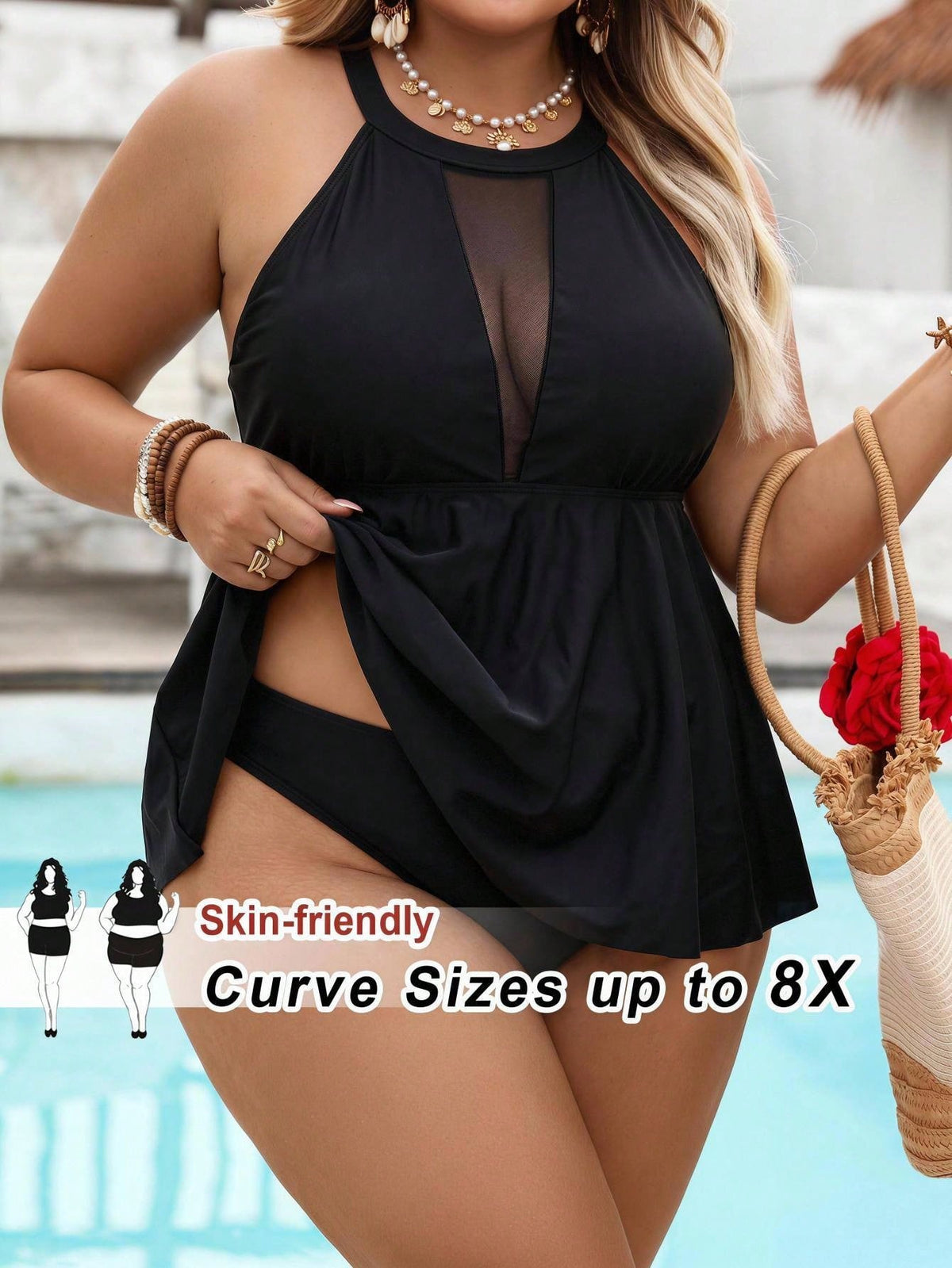 CURVE+ Plus Size Women's Two Pieces Swimsuit, Sexy Elegant Style, Suitable For Beach Vacations Bathing Suits For Women Summer