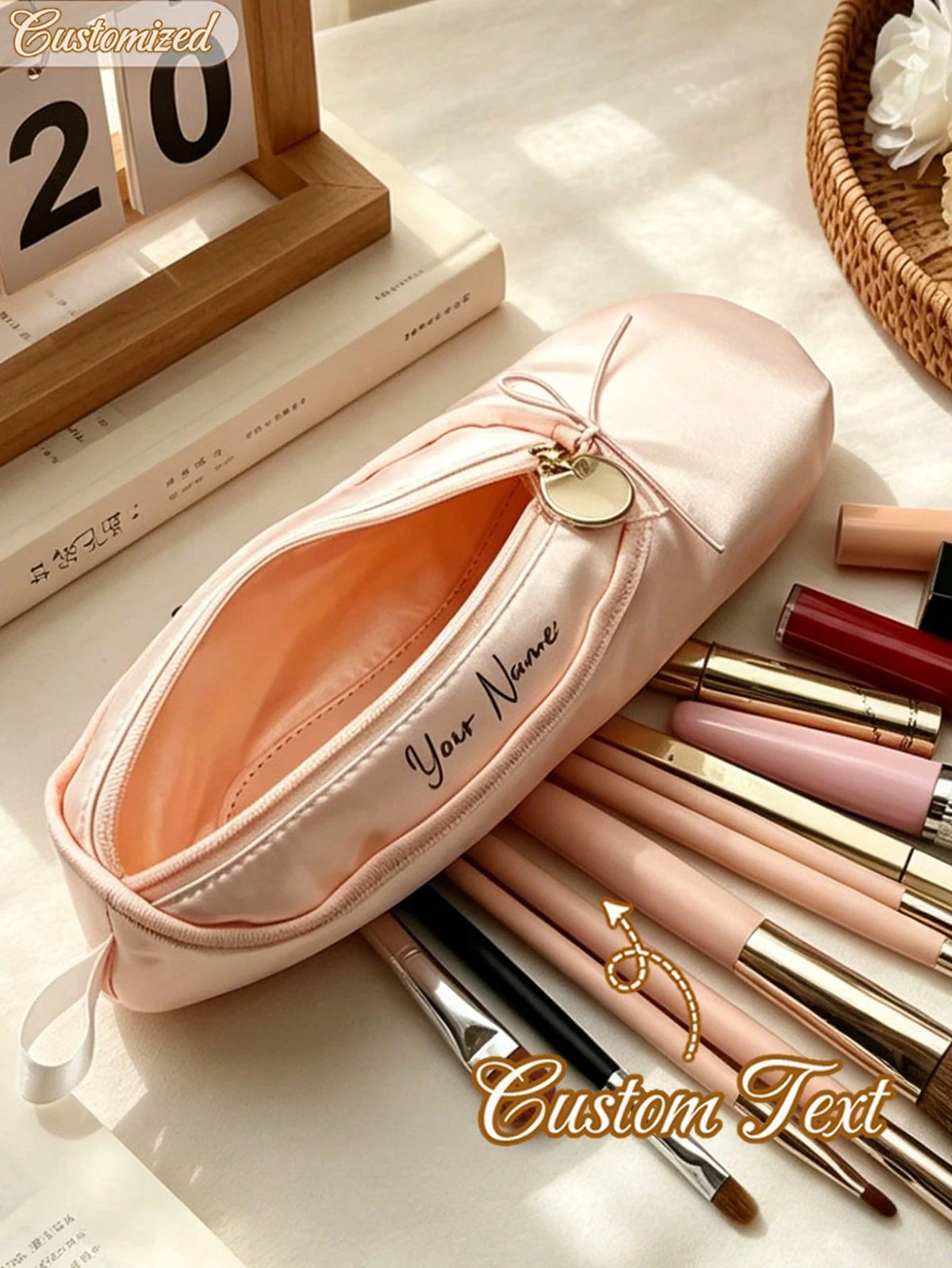 Custom Bridesmaid Makeup Bag,Personalized Ballet Shoe Design Pencil Case,Portable Exquisite Multi-Functional Storage Bag,Travel Holiday Essentials