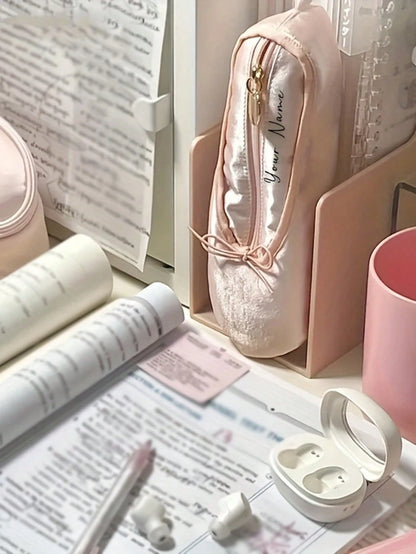 Custom Bridesmaid Makeup Bag,Personalized Ballet Shoe Design Pencil Case,Portable Exquisite Multi-Functional Storage Bag,Travel Holiday Essentials
