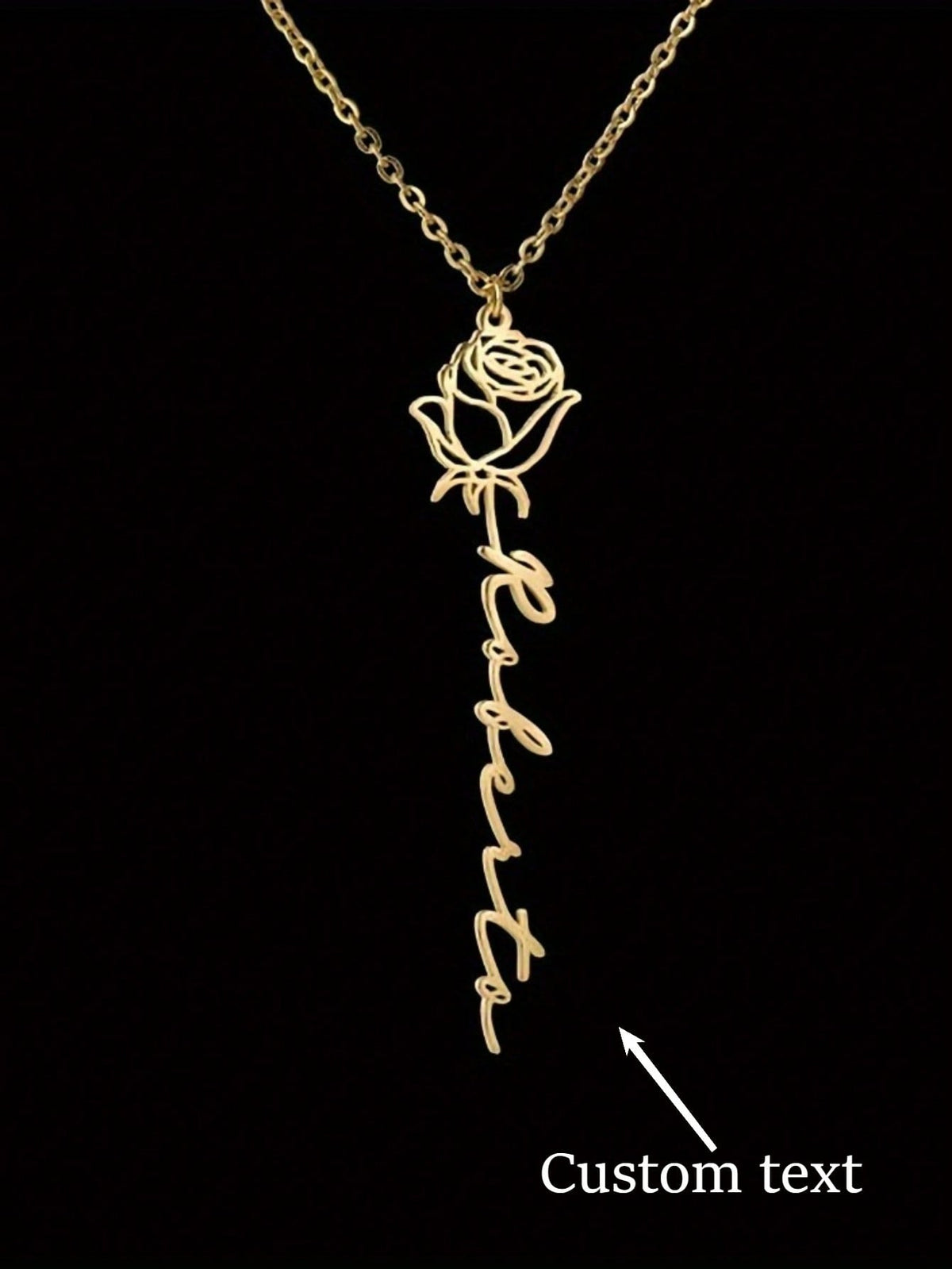 Customized 1pc 18K Gold Plated Stainless Steel Personalized Name Necklace With Rose Pendant- Customized English Font, Ideal For Mother's Day, Valentine's Day, Birthday, Anniversary, Graduation And Ch
