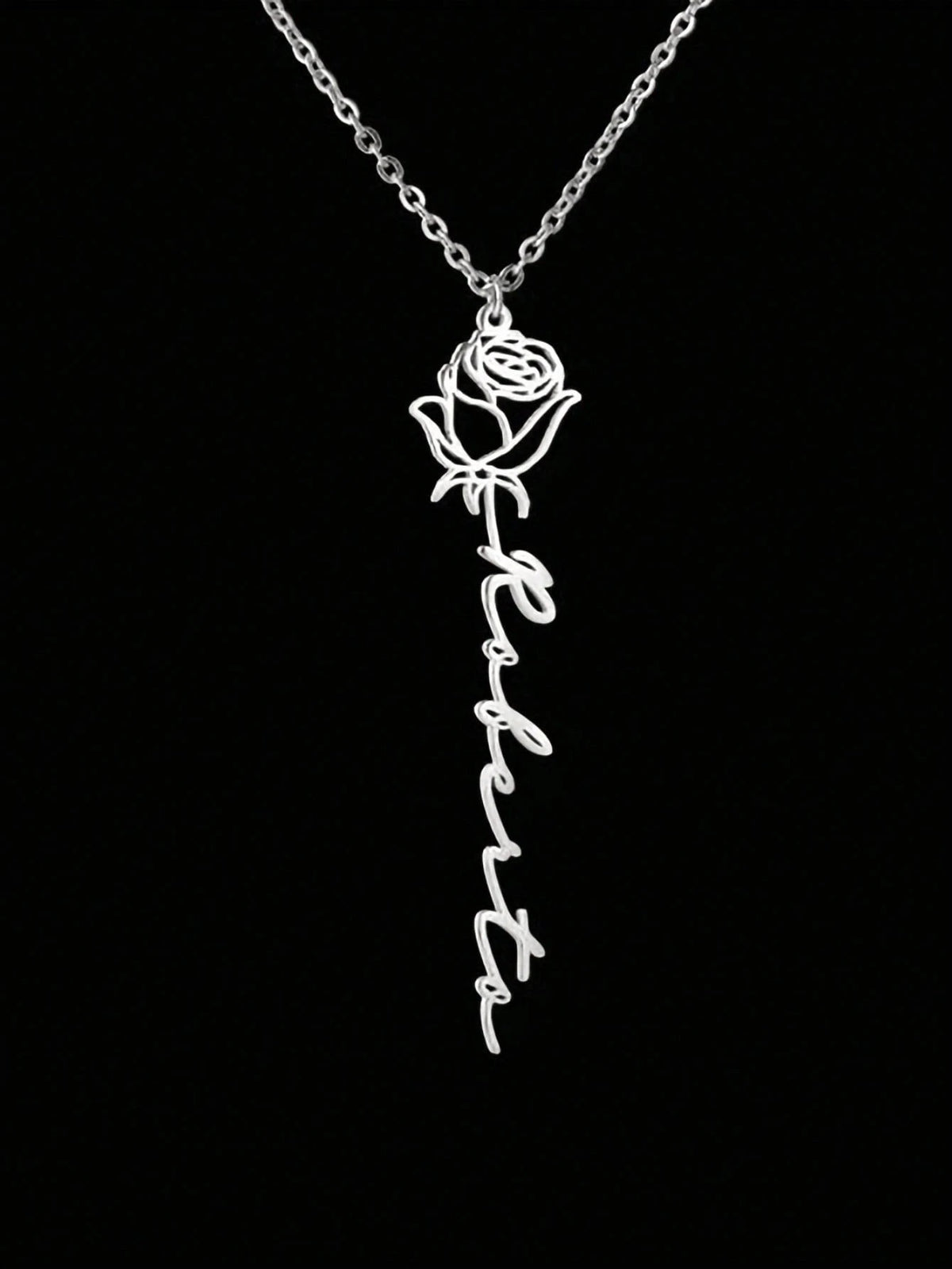 Customized 1pc 18K Gold Plated Stainless Steel Personalized Name Necklace With Rose Pendant- Customized English Font, Ideal For Mother's Day, Valentine's Day, Birthday, Anniversary, Graduation And Ch
