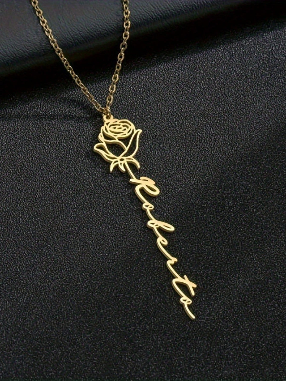 Customized 1pc 18K Gold Plated Stainless Steel Personalized Name Necklace With Rose Pendant- Customized English Font, Ideal For Mother's Day, Valentine's Day, Birthday, Anniversary, Graduation And Ch