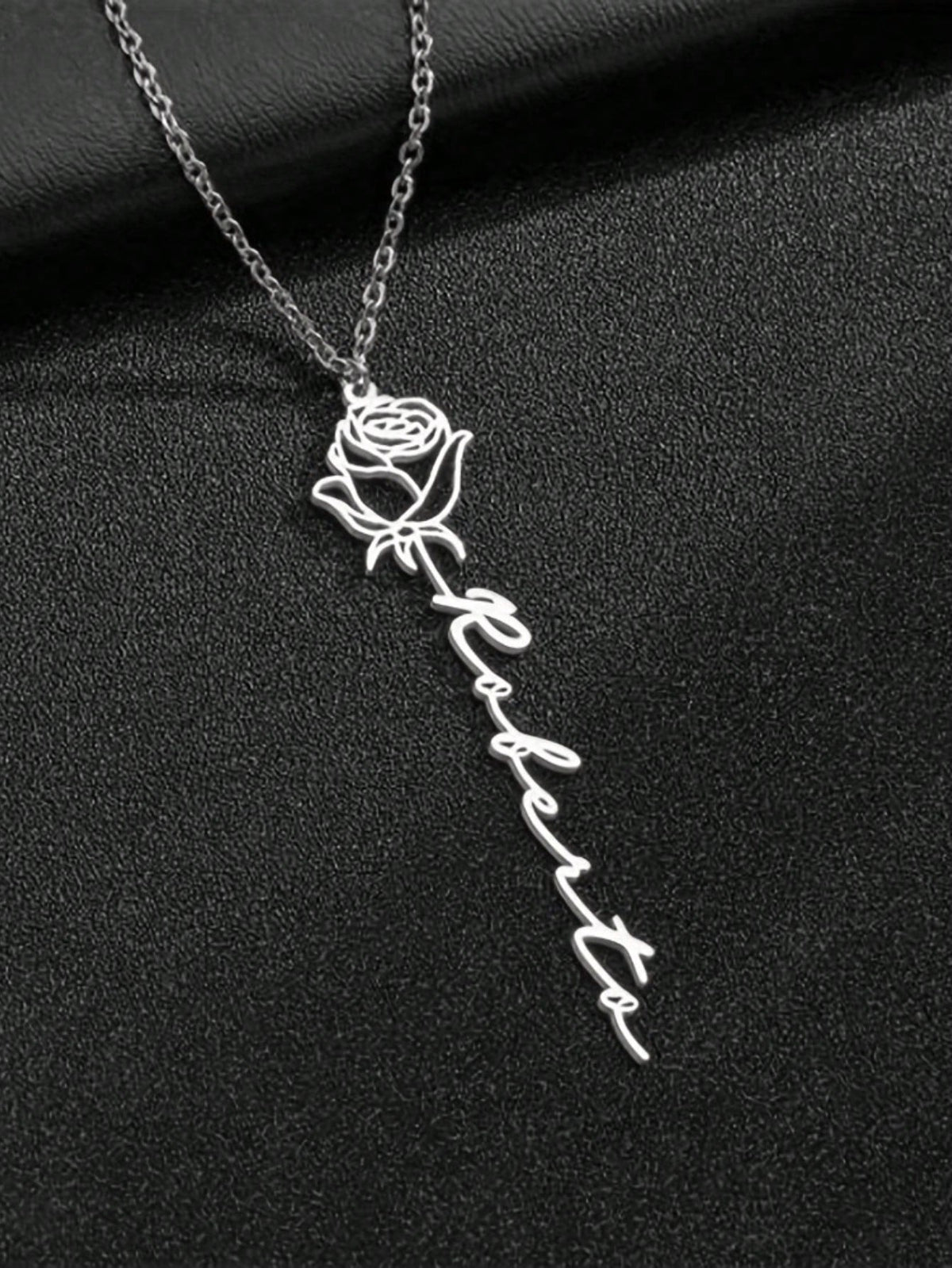 Customized 1pc 18K Gold Plated Stainless Steel Personalized Name Necklace With Rose Pendant- Customized English Font, Ideal For Mother's Day, Valentine's Day, Birthday, Anniversary, Graduation And Ch