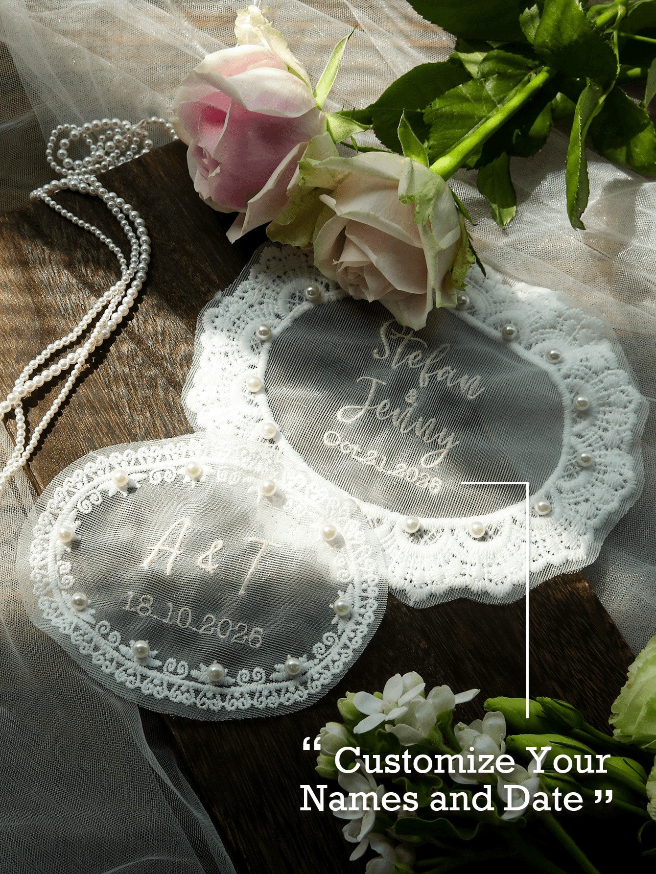Customized Embroidered Wedding Dress Applique, Personalized Bride's Name And Date Patch, Sewn Name And Date Bride Dress Label, Elegant And Pearl Wedding Dress Accessories, Unique Bride Gift, Perfect B