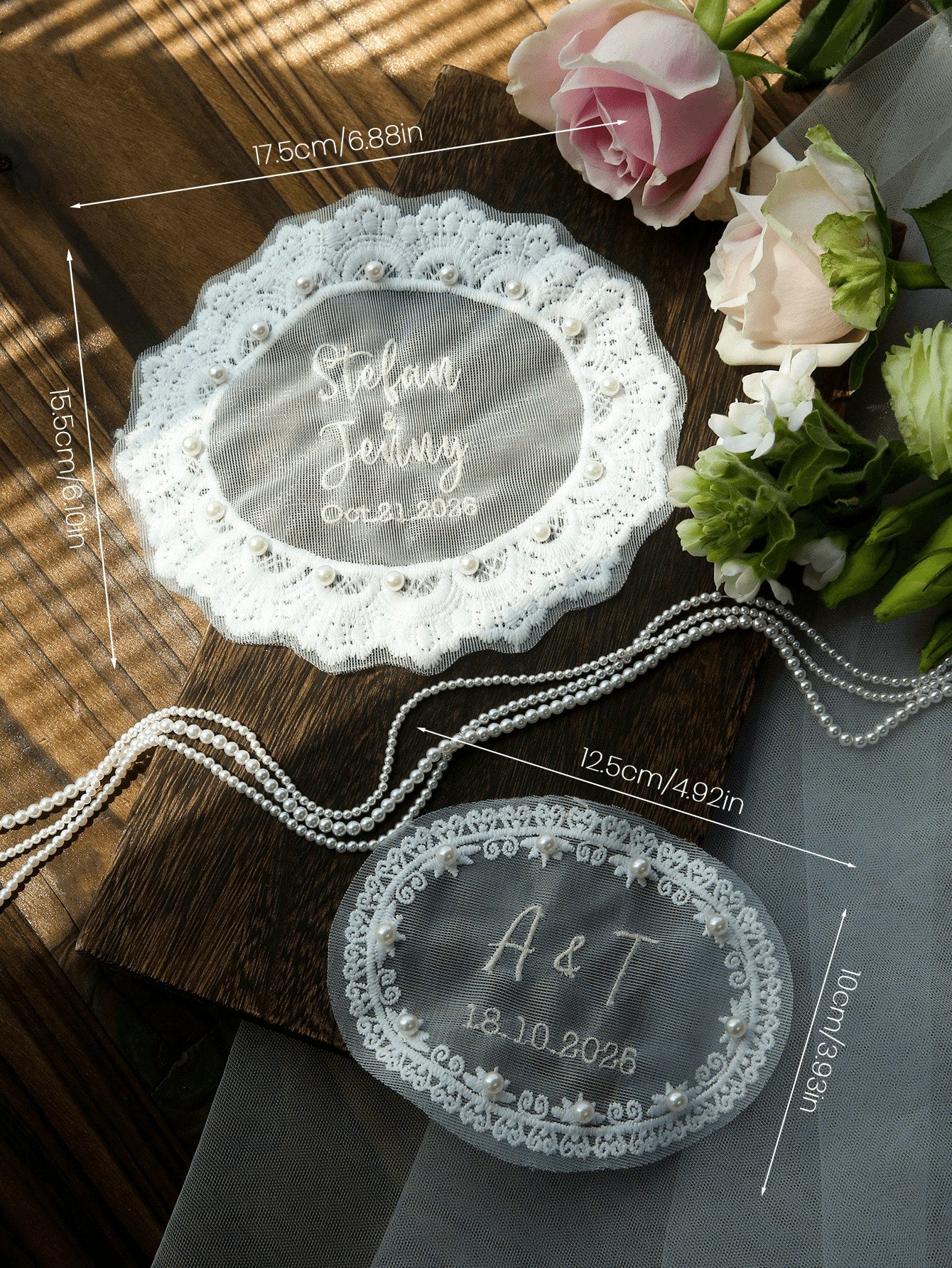 Customized Embroidered Wedding Dress Applique, Personalized Bride's Name And Date Patch, Sewn Name And Date Bride Dress Label, Elegant And Pearl Wedding Dress Accessories, Unique Bride Gift, Perfect B