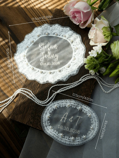 Customized Embroidered Wedding Dress Applique, Personalized Bride's Name And Date Patch, Sewn Name And Date Bride Dress Label, Elegant And Pearl Wedding Dress Accessories, Unique Bride Gift, Perfect B