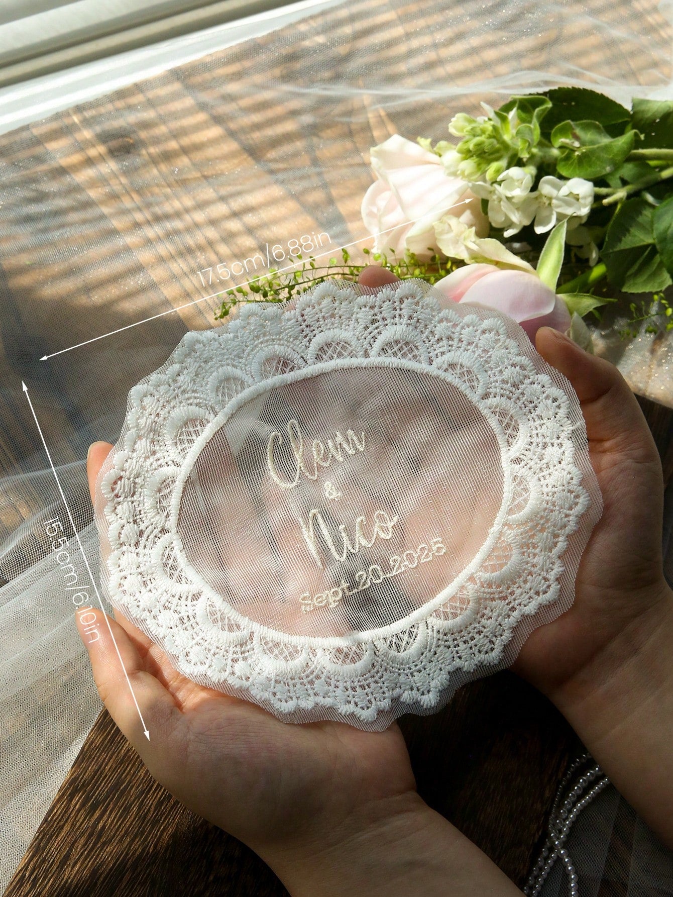 Customized Embroidered Wedding Dress Applique, Personalized Bride's Name And Date Patch, Sewn Name And Date Bride Dress Label, Elegant And Pearl Wedding Dress Accessories, Unique Bride Gift, Perfect B